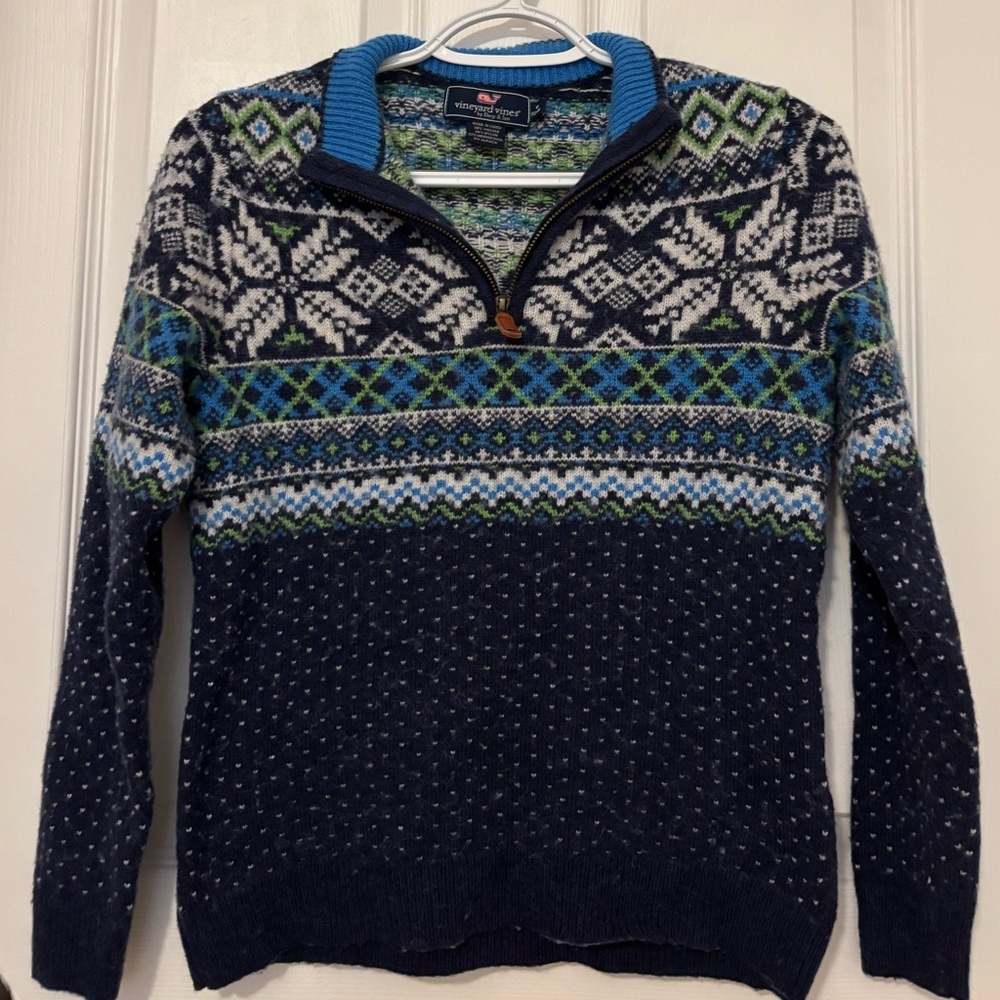 Vineyard Vines Blue and Green Patterned Sweater
